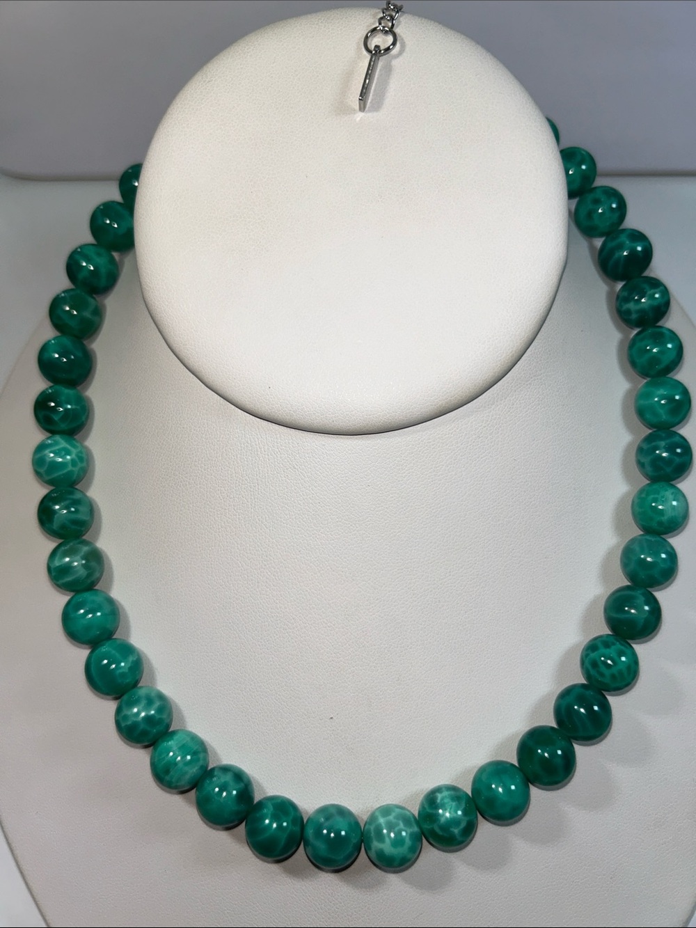 Artisan Handmade Genuine Aqua Green Dragon Vein Agate Beaded Stainless Necklace